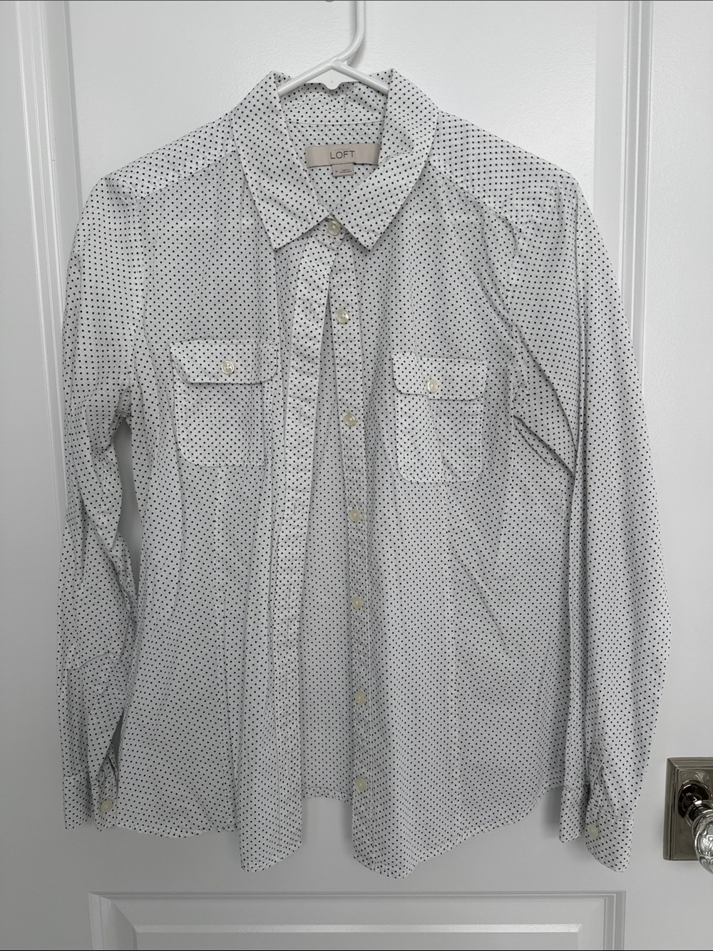 LOFT White Shirt with Black Dot Print Button-Down